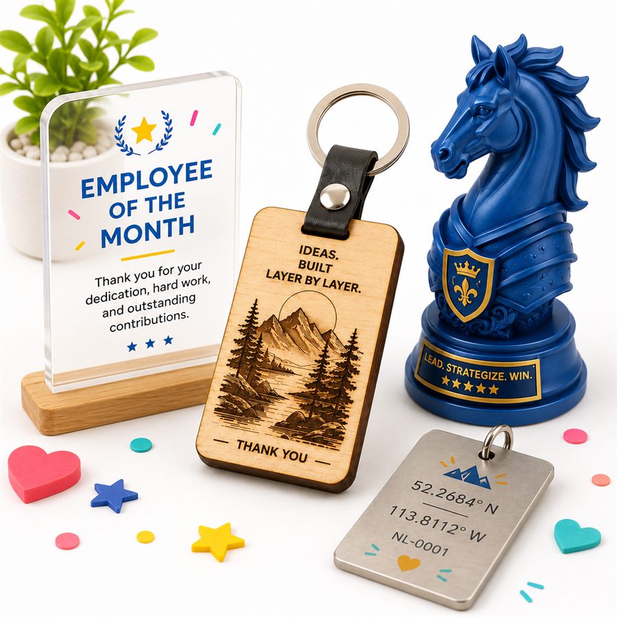 Personalized gifts made with 3D printing and laser engraving