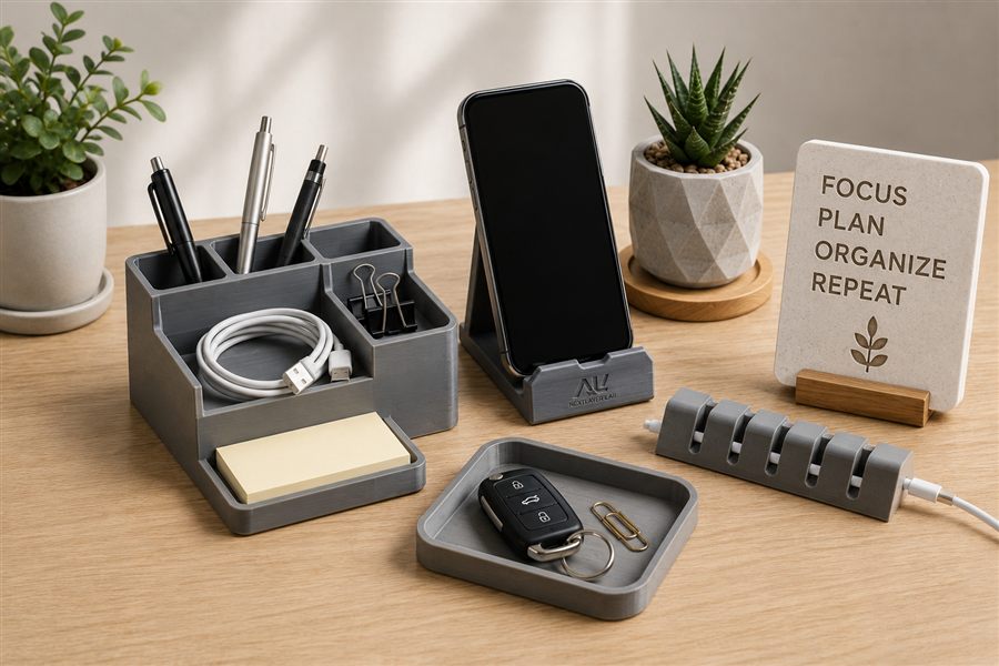 Desk and home organization ideas made with custom fabrication