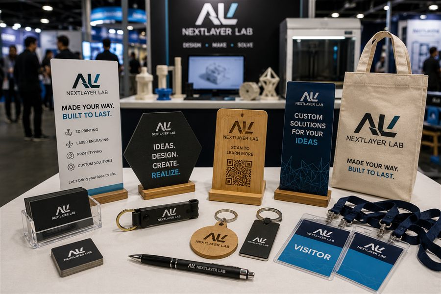 Event and branding ideas including QR signs booth displays and giveaways