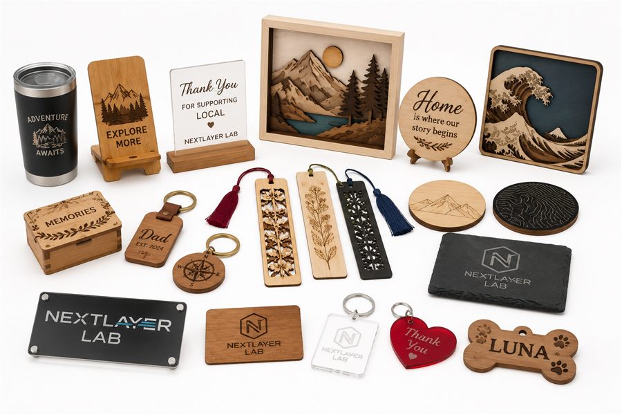 Laser engraving service for wood acrylic gifts and business branding